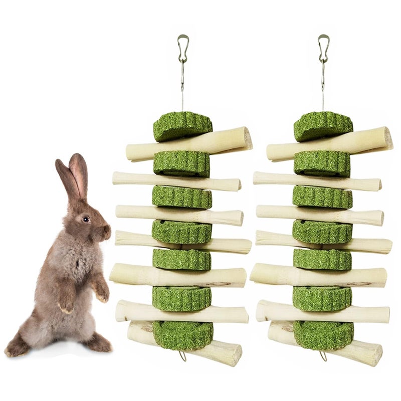 kathson Bunny Chew Toys for Teeth, Pet Snacks Molar Sweet Bamboo with Grass Cake Guinea Pig Toys for Hamster Chinchilla Rabbit Rats (2 Packed) - Image 1